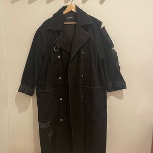 Diesel Black Distressed Trench Coat